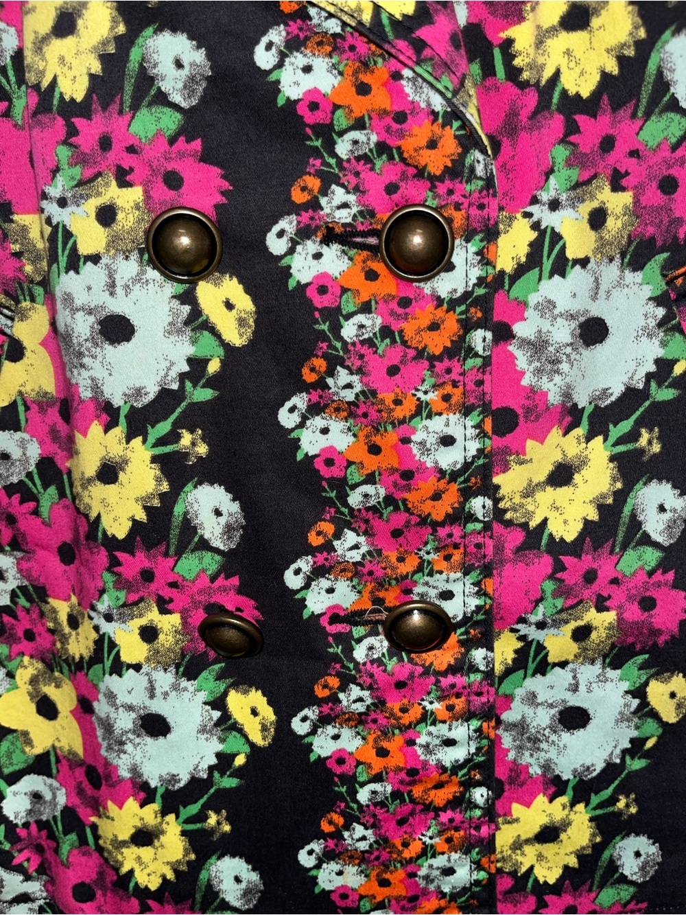 Tulle Black Floral Blazer Jacket with Pink, Yellow & Mint Blooms - Picture 2 of 6
